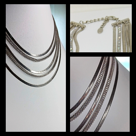 Elegant 5 Strand Rhinestone Silvertoned Necklace For Animal Rescue - Picture 2 of 4